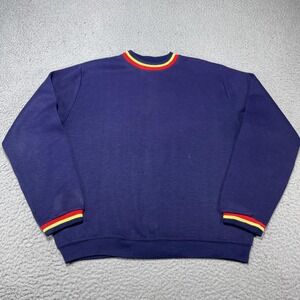 Vintage Creslan Sweater Mens Large Blue Striped Knit Crewneck Pullover 70s